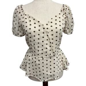 Blu pepper Chocolate Brown Polka Dot Peplum Top Women’s Sz M Semi-Sheer Sleeves